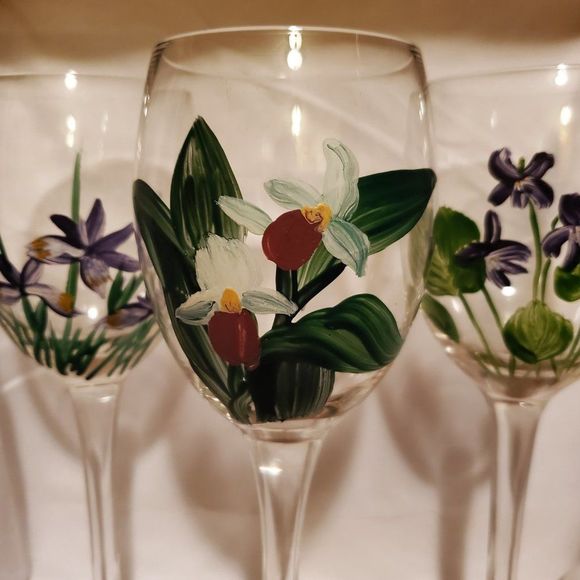 Vintage Hand Painted Wine Glasses Set - Picture 6 of 7